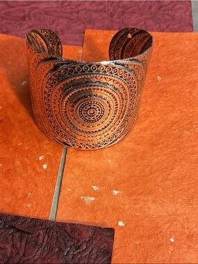 Silver toned Etched Cuff Bracelet - Women Accessories